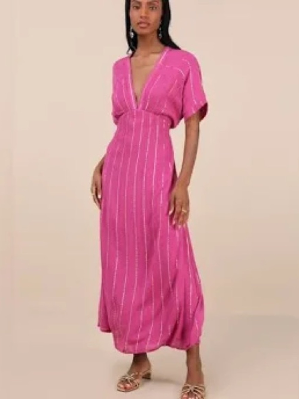 Lulu's Fuchsia Maxi Dress with Gold Stripe Detail - Picture 4 of 4